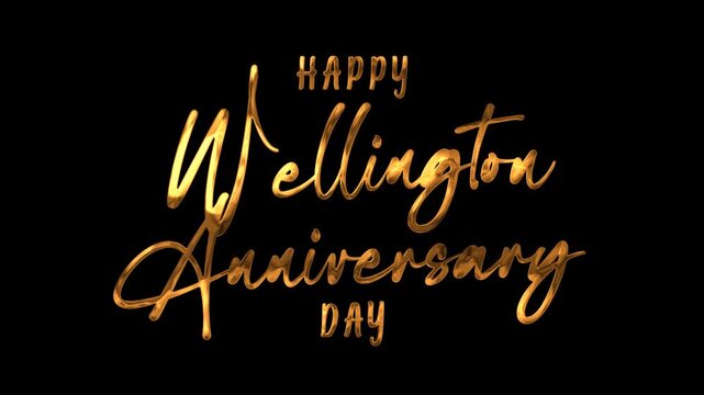 Happy wellington anniversary day text animation in gold. Suitable for graphic designs celebrating the holiday in wellington.