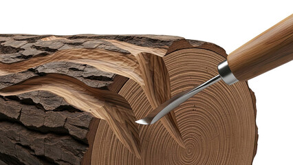 Wood carving with chisel on log