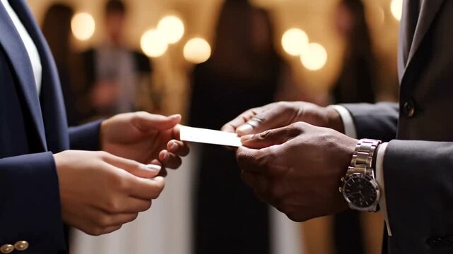 Business professionals exchanging contact information at a networking event (1)