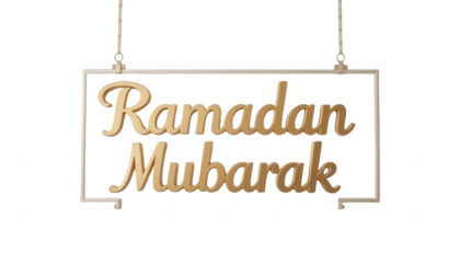 Ramadan Mubarak greeting sign with elegant gold lettering