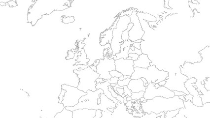 Obraz premium Outline map of the European continent shows individual country borders clearly separated on a plain white background for educational use.