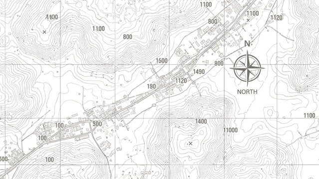 Topographical map displays elevation contours and a compass rose indicating north for regional planning documentation.