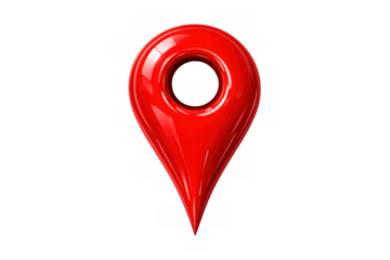 Red glossy map pin 3d rendering indicating location, destination, navigation, travel, and gps tracking