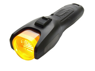 Black flashlight with glowing yellow front