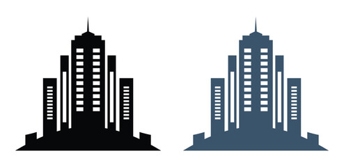 Corporate skyscraper building icons silhouettes for real estate branding urban development and architectural design graphics