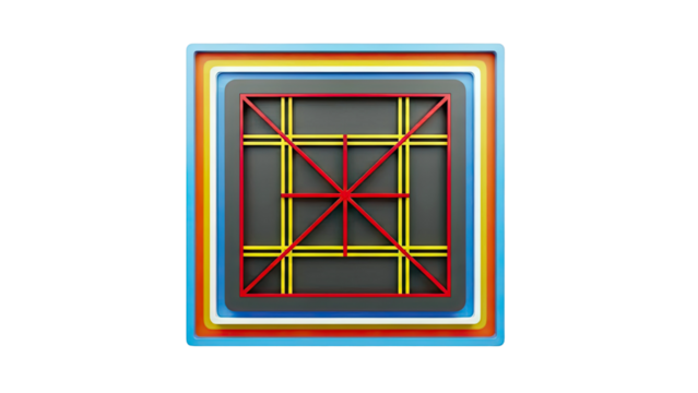 Abstract Geometric Composition with Red, Yellow, and Blue Layers - Powered by Adobe