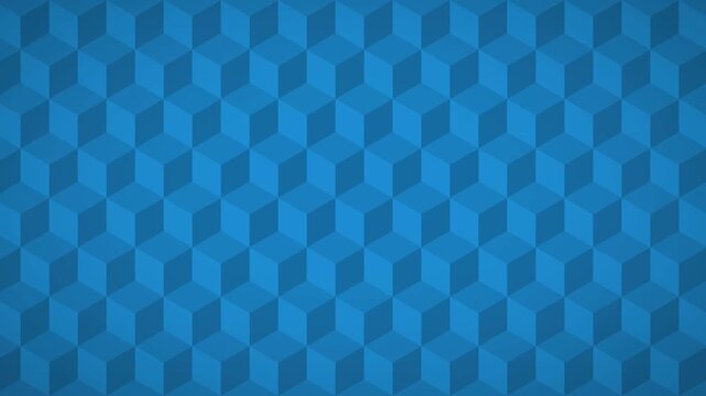 Geometric pattern of 3D cubes that move horizontally in blue