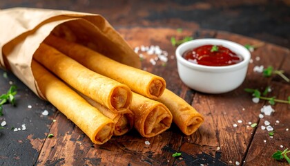Crispy Spring Rolls with Dipping Sauce - A Delicious Appetizer.