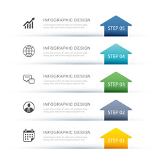 Five step infographic modern arrow process roadmap layout vertical growth timeline.