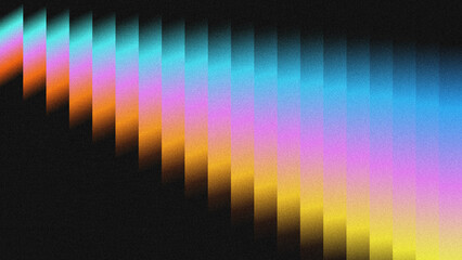 Diagonal abstract bars with cyan, pink, and orange gradients on a black grainy background. Vibrant, geometric.