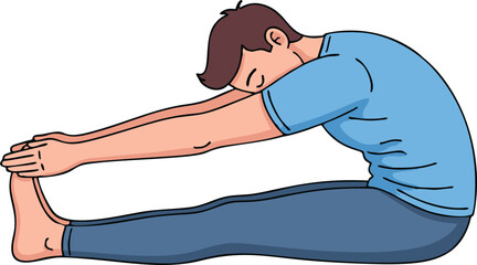 Man performing seated forward bend yoga pose stretching his body.