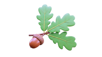 3D Render of Oak Acorn and Leaves