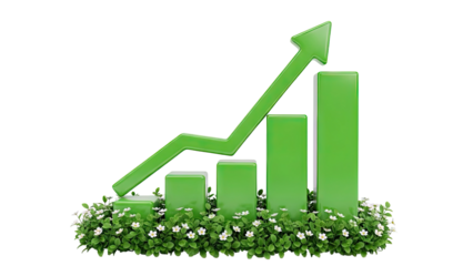 Green business growth chart with plants and flowers