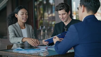 Group of young cuacasian creative business brain storm meeting presentation,discussing roadmap to product launch, planning,strategy,new business development,working with new startup project in office
