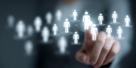 Human Resources Strategy Development Concept with Touchscreen Technology and Icons Representing Management and Team Collaboration