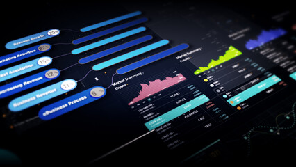 Dynamic data visuals for business info graphics, animated charts, and data-driven insights for a business meeting mock-up. Explore the world of trading, stock exchanges, and crypto
