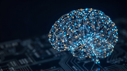 Ai agentic visual brain network glow for multi agent collaboration concept on circuit board background