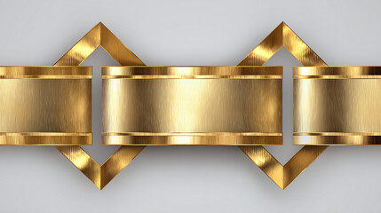 An artistic, decorative golden panel design. The arrangement consists of three rectangular elements linked together, and framed with diamond-shaped sections