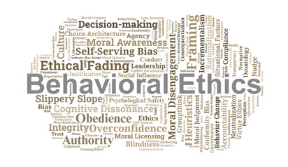 Behavioral Ethics Word Cloud. Key Psychological Concepts and Drivers of Human Conduct