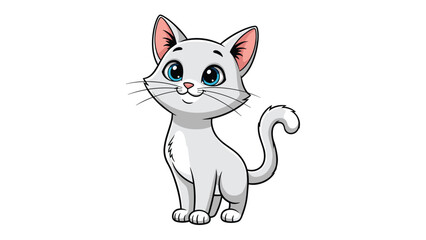 Obraz premium Adorable white kitten with large blue eyes and a playful expression stands against a clean white background in a cute pose.