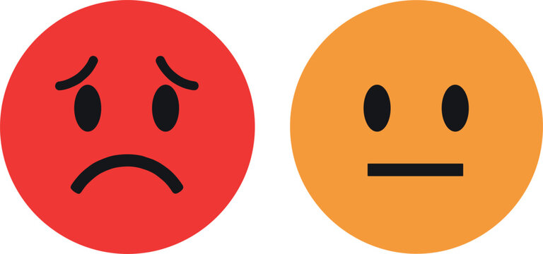 Set of colored emoji icons featuring a red sad crying face and an orange neutral expressionless face for customer feedback and emotional surveys.