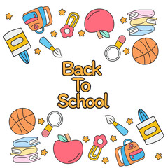 Back To School Circle Frame with School Supplies Illustration