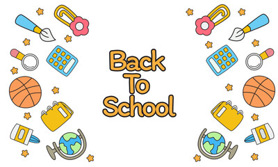Back To School Double Side Frame with Cute School Icons Illustration