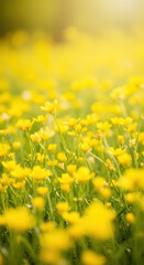 Obraz premium Bright Yellow Buttercup Field in Summer Meadow with Blurred Background Scenic Landscape with Sunny Field Full of Flowers Summer Background