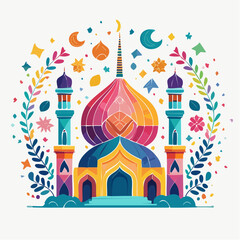 Fototapeta premium Ramadan mosque with lantern and stars.