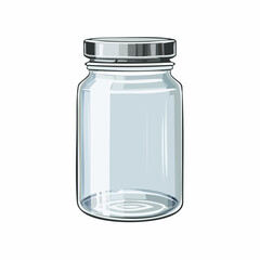 Illustration of a transparent glass jar with a silver lid on a white background