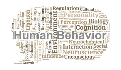 Human Behavior Word Cloud. Core Concepts in Psychological and Behavioral Sciences