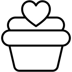 cupcake heart love and valentine thin line icon.
