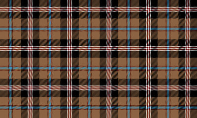 Seamless plaid fabric in brown, black, white, and blue, perfect for fashion design, skirts, trousers, dresses, and clothing, creating both modern and classic styles.