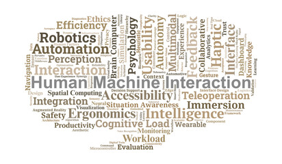 Human Machine Interaction Word Cloud. Core Concepts of Interface Design and User Experience