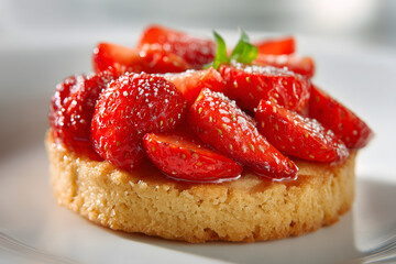 Delicious Strawberries on Soft Cake Slice, Perfect Summer Dessert Inspiration for Food Photography Enthusiasts
