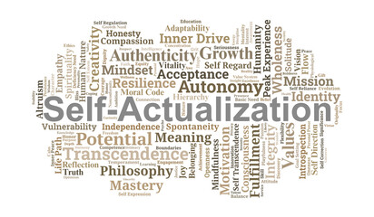 Self-Actualization Word Cloud. Core Concepts of Human Potential and Personal Growth