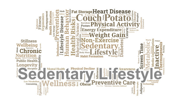 Sedentary Lifestyle Word Cloud. Core Concepts of Physical Inactivity and Health Risks
