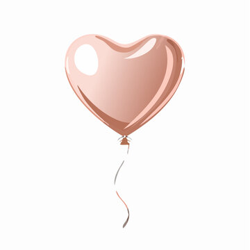 rose gold heart balloon isolated on white.