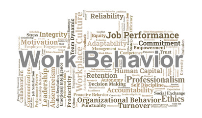 Work Behavior Word Cloud. Essential Concepts in Organizational Performance and Ethics