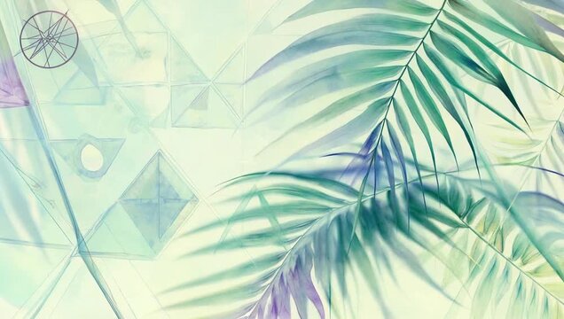 Palm leaves with geometric background design.