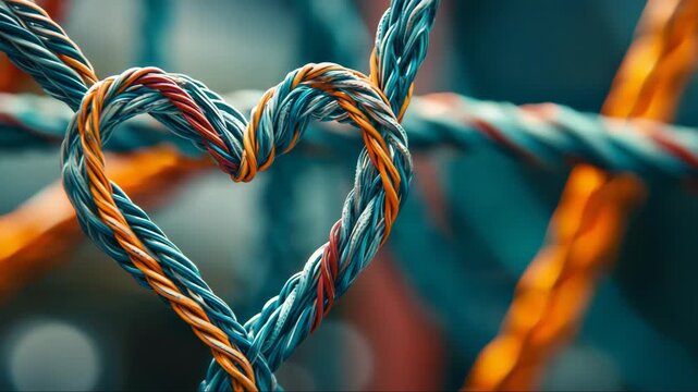 Twisted wire heart close up colorful braided cables
