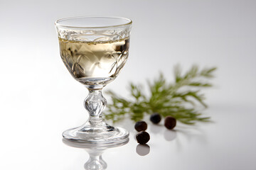 Elegant Studio Shot of Crisp Drink in a Glass with Natural Elements and Decorative Sprigs