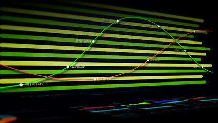 Dynamic data visuals for business info graphics, animated charts, and data-driven insights for a business meeting mock-up. Explore the world of trading, stock exchanges, and crypto
