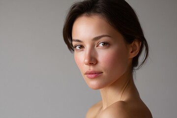 Fototapeta premium Natural skin care solutions for sensitive skin beauty studio portrait photography neutral background close-up skin health