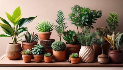 Obraz premium Assorted Small Potted Plants In Various Shapes And Tones