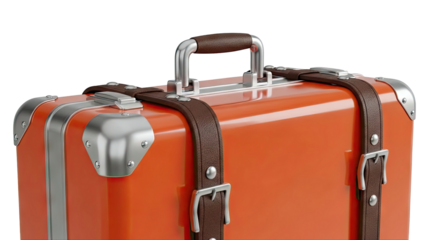 Vintage Orange Suitcase with Leather Straps and Chrome Accents