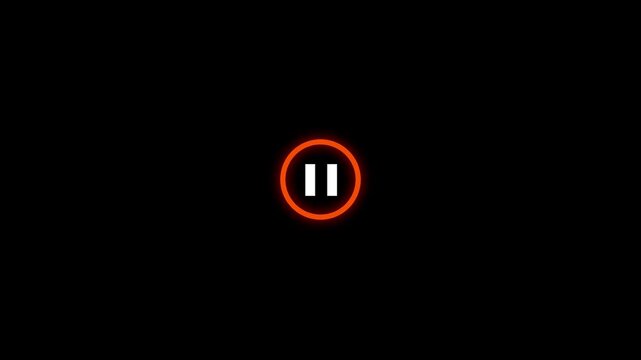 Pause and play button animation with loading indicator. Media player control icon on black background. Playback status symbol for music and video.