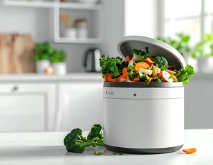 A kitchen container filled with organic food scraps