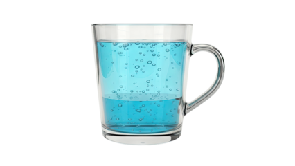Glass mug filled with blue liquid and bubbles