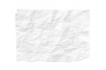 Crumpled white paper with torn edges, showing textured surface, blank page for copy space, transparent background